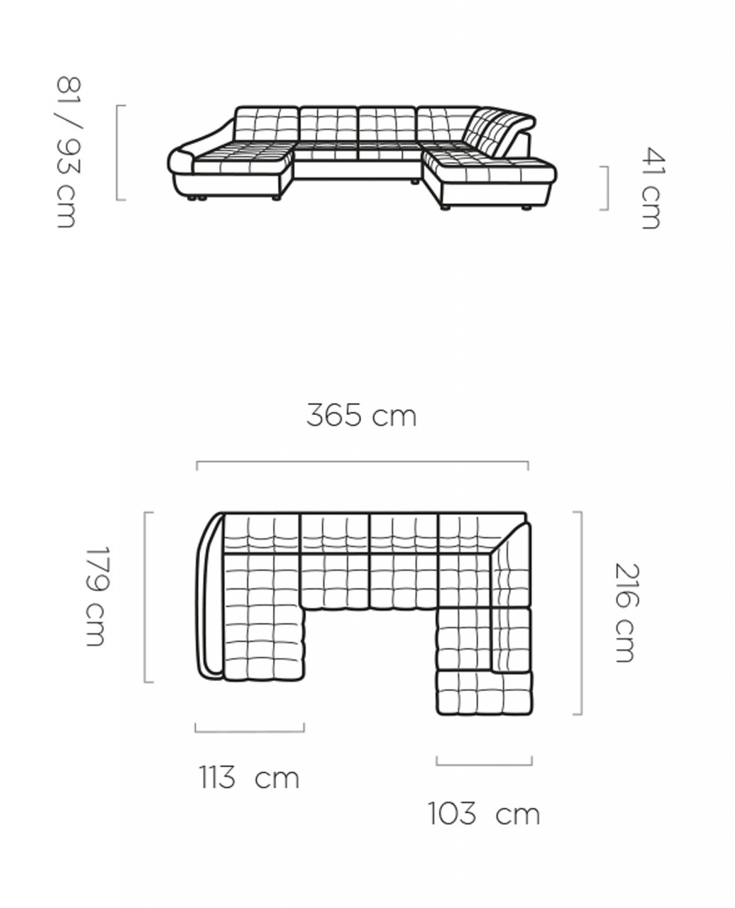 Coltar extensibil Infinity XL R1 - L365 x l216 x h93 cm - 3 | YEO