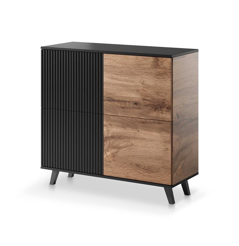 Comoda Random KM2 stejar wotan/negru - L100 x A40 x h95 cm
