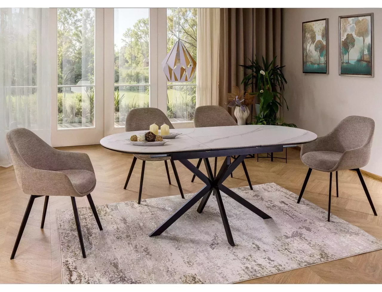 Masa extensibila Gaston Ceramic alb/negru L140-180xl80 cm - 1 | YEO