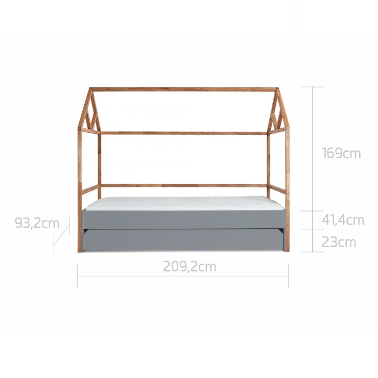 Pat copii casuta Lotta gri 90x200 cm - 1 | YEO