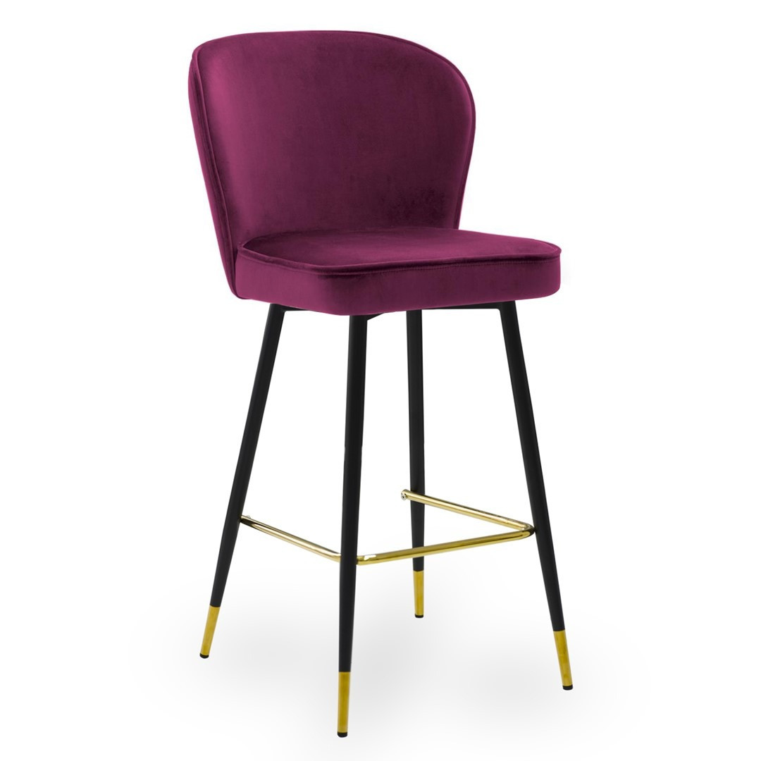 Scaun de bar Aine burgundy picioare negru/gold - H70 cm