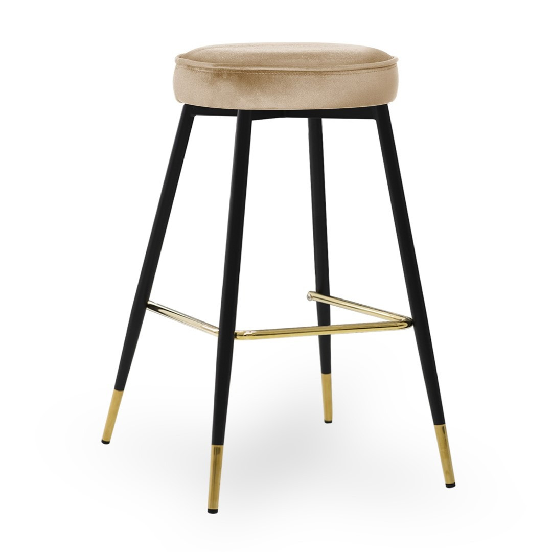 Scaun de bar Circo bej picioare negru/gold - H68 cm