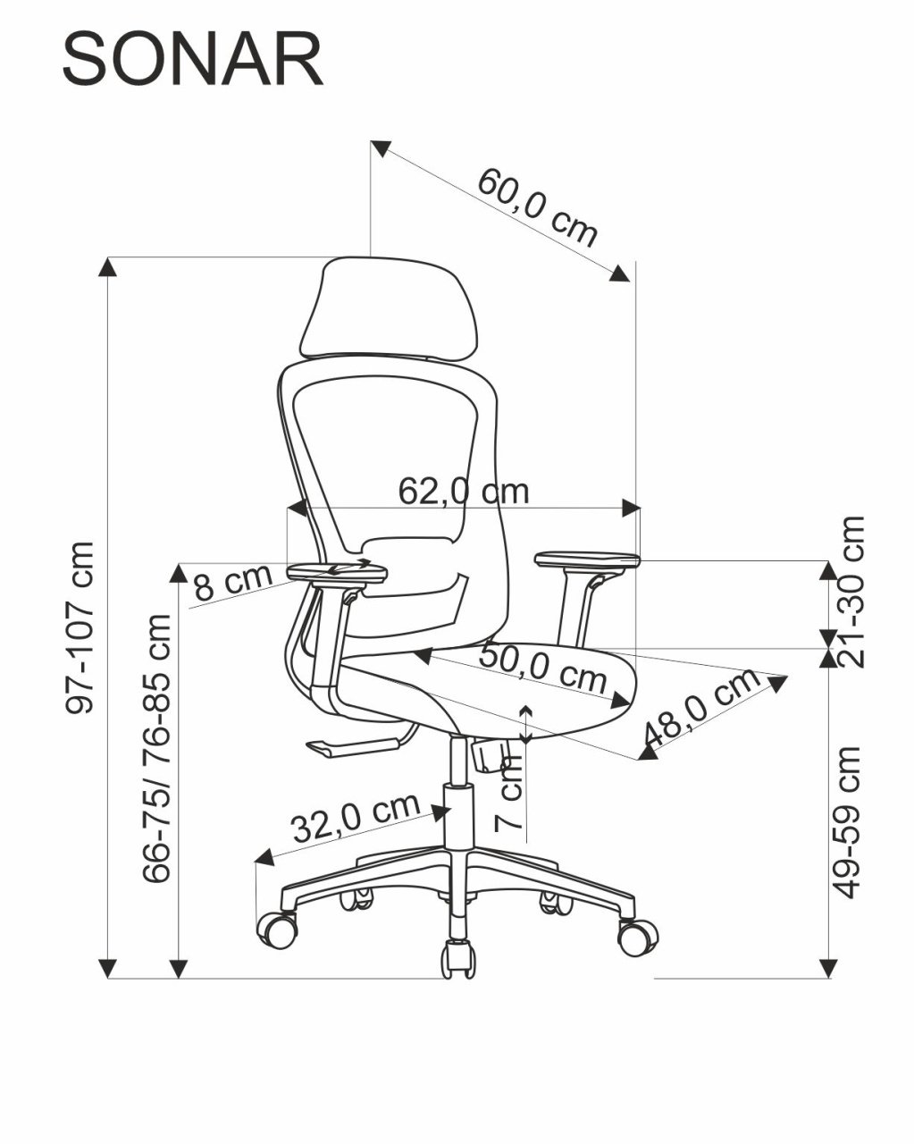 Scaun de birou Sonar negru H128 cm - 3 | YEO