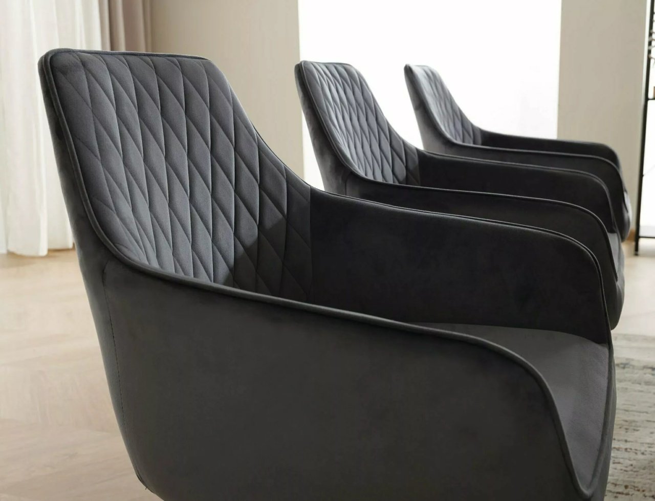 Scaun rotativ Marlo velvet gri/negru Blu14 - 4 | YEO