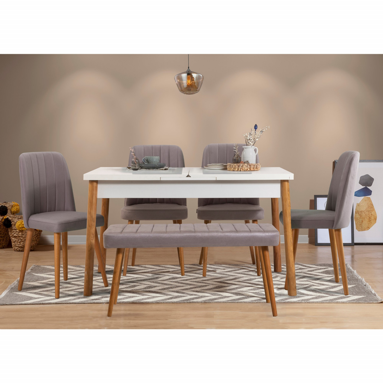 Set masa extensibila si scaune (6 piese) Santiago Atlantic-White Grey