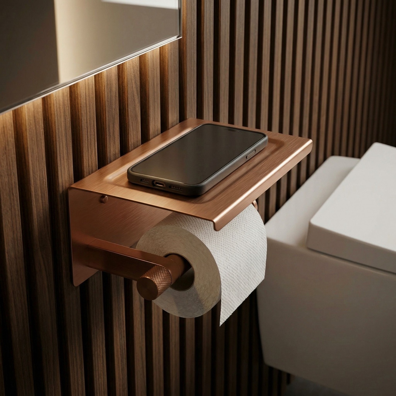 Suport pentru hârtie igienică cu poliță 39105A ORI Brush Copper