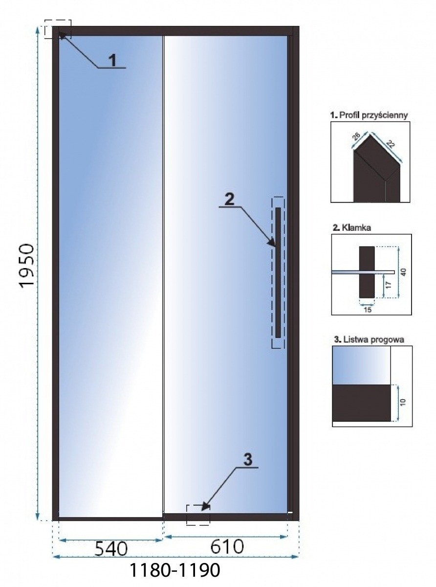 Ușă pentru dus Solar sticla securizata - 120x195 cm - 1 | YEO