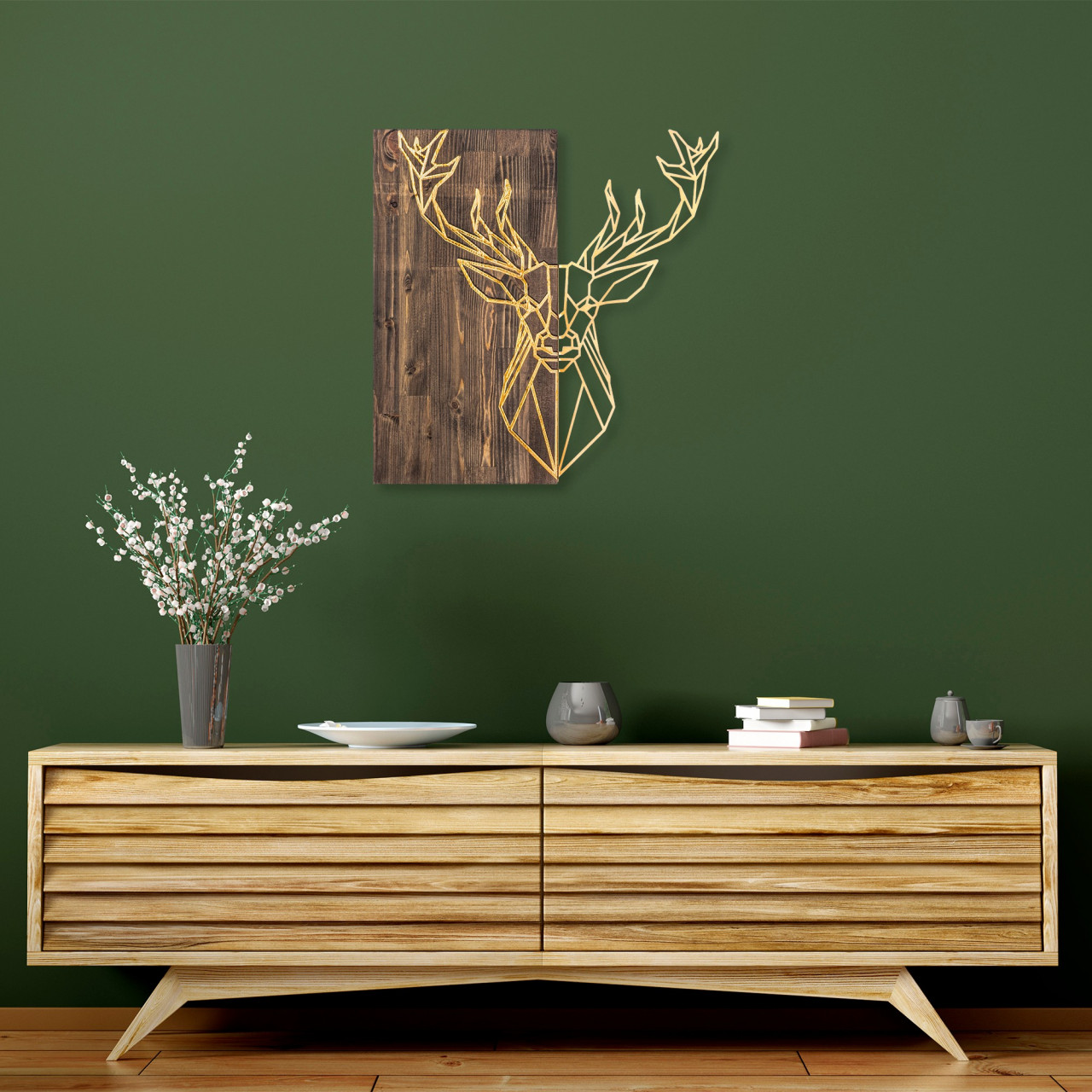 Accesoriu decorativ de perete din lemn Deer1 auriu