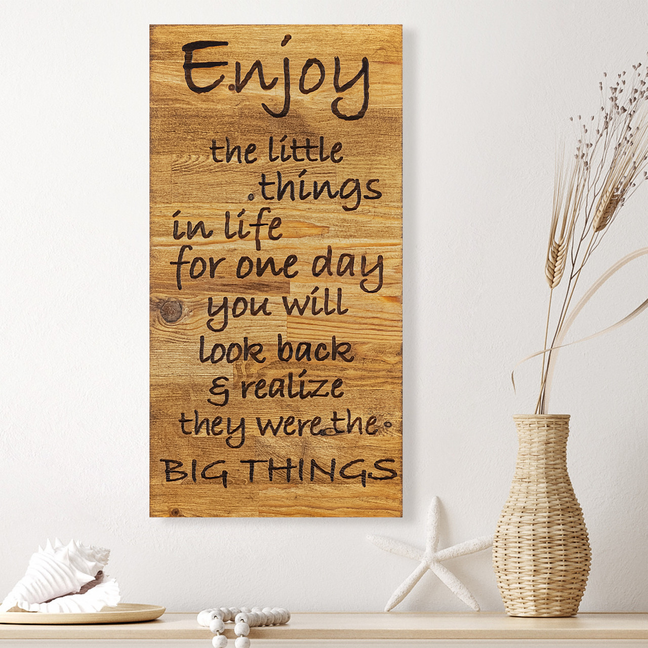 Accesoriu decorativ de perete din lemn Enjoy the little things