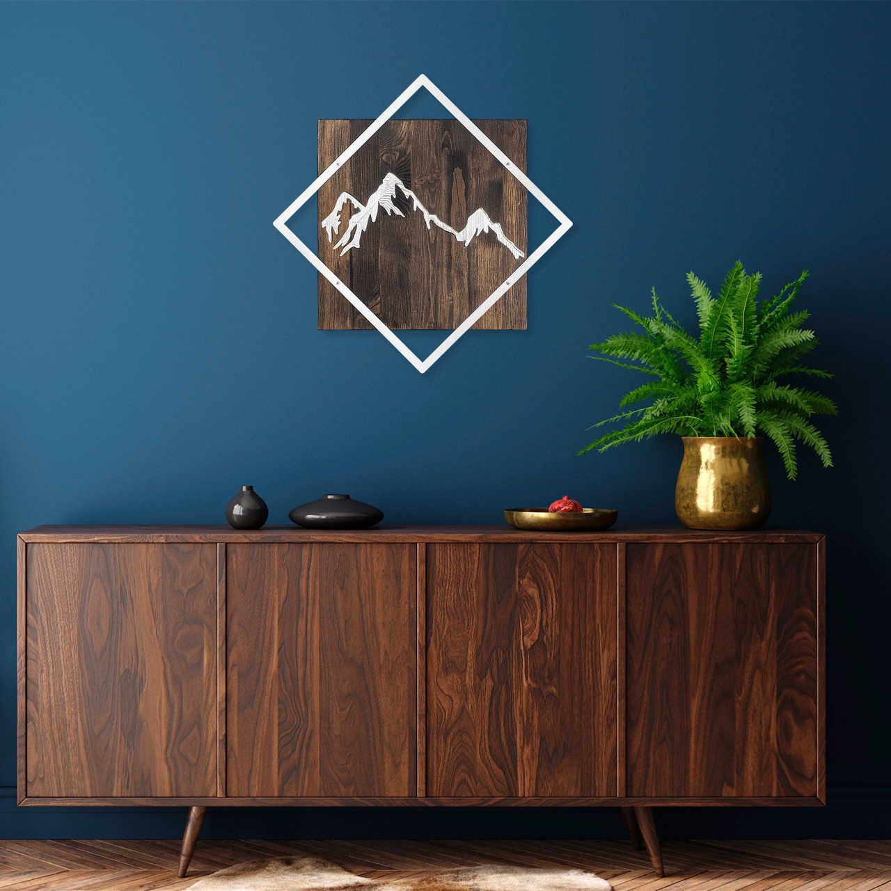 Accesoriu decorativ de perete din lemn Mountain argintiu