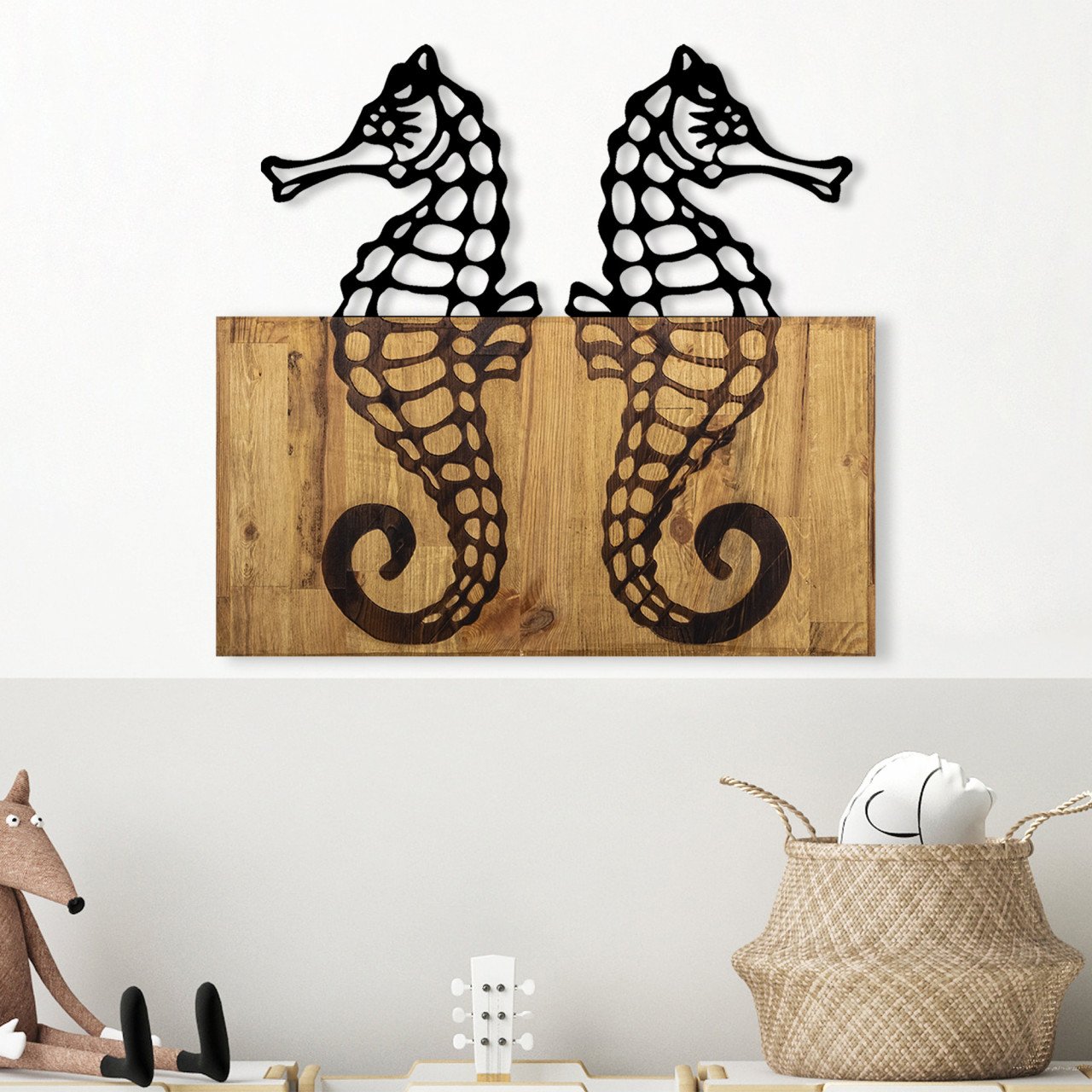 Accesoriu decorativ de perete din lemn Seahorse