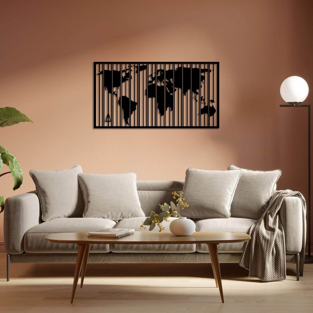 Accesoriu decorativ de perete metalic Wold Map - 282 L