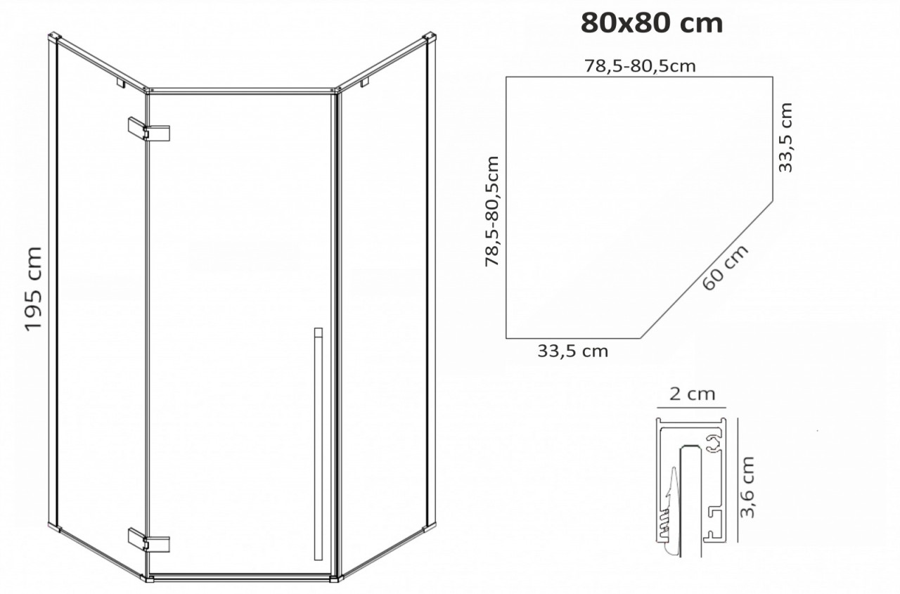 Cabina dus Diamond negru - 80x80 cm - 1 | YEO