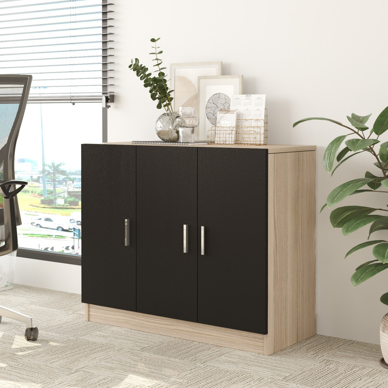 Dulap MDF Vario E stejar/negru L89,1 cm - H73,8 cm