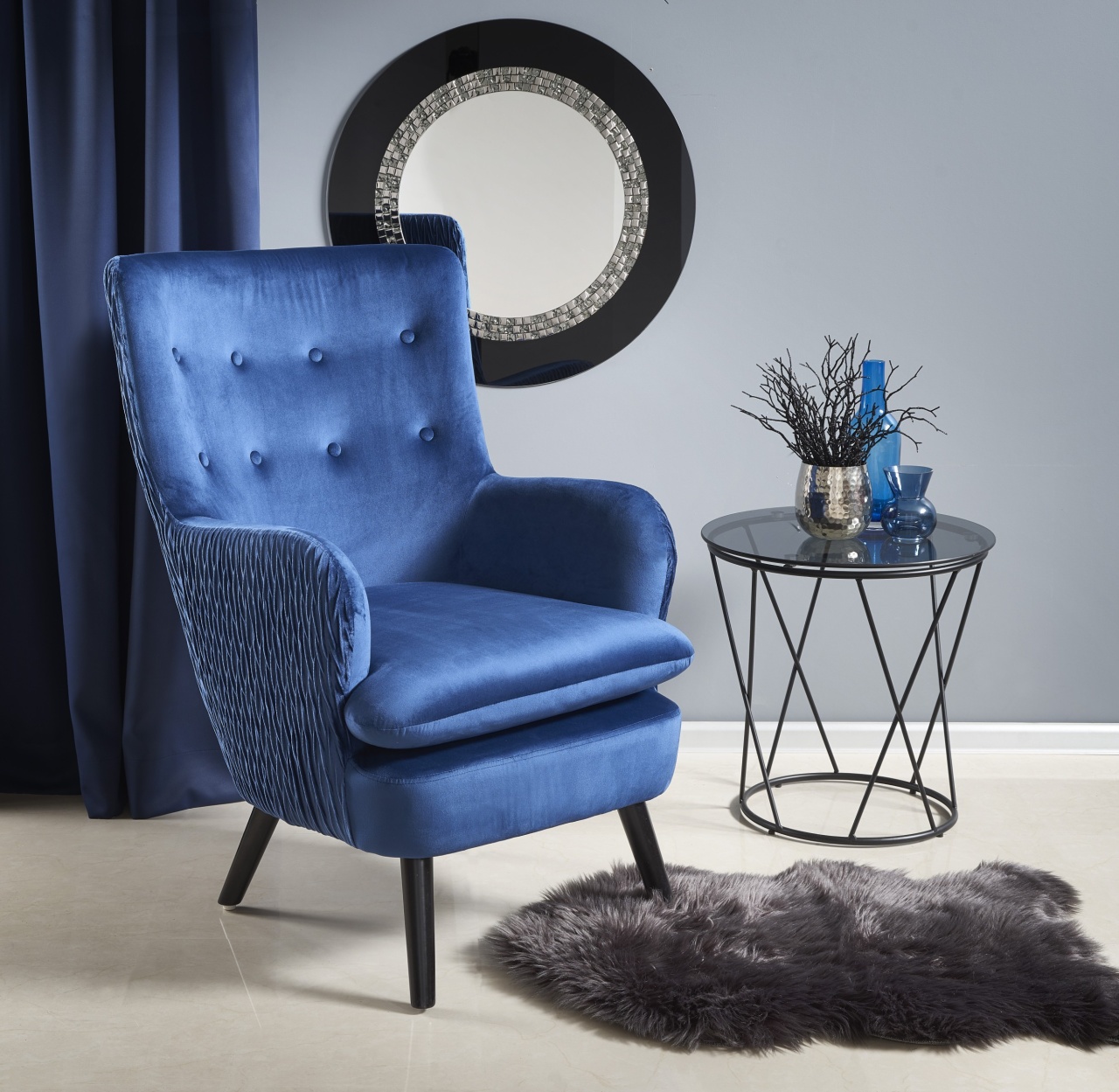 Poze Fotoliu tapitat Ravel Velvet albastru – H100 cm homewish.ro