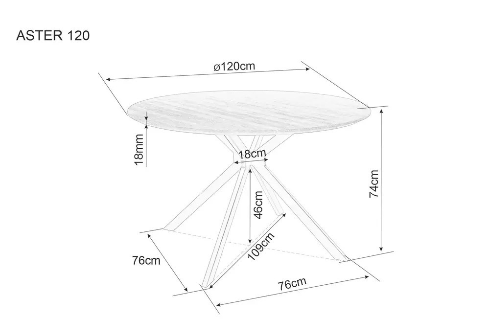 Masa rotunda Aster marmura alba/negru mat ø120/h76 cm - 3 | YEO