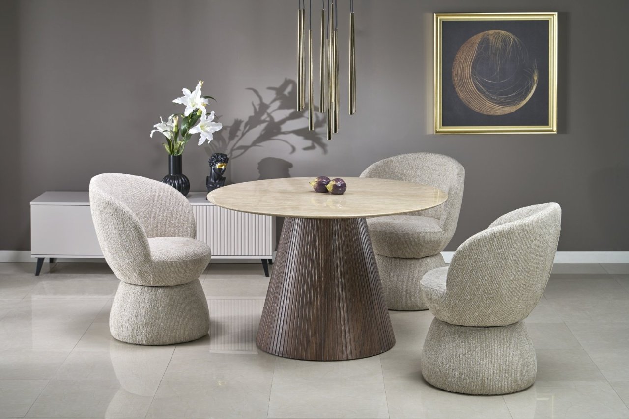 Masa rotunda Pireus travertin/nuc ø120/h76 cm