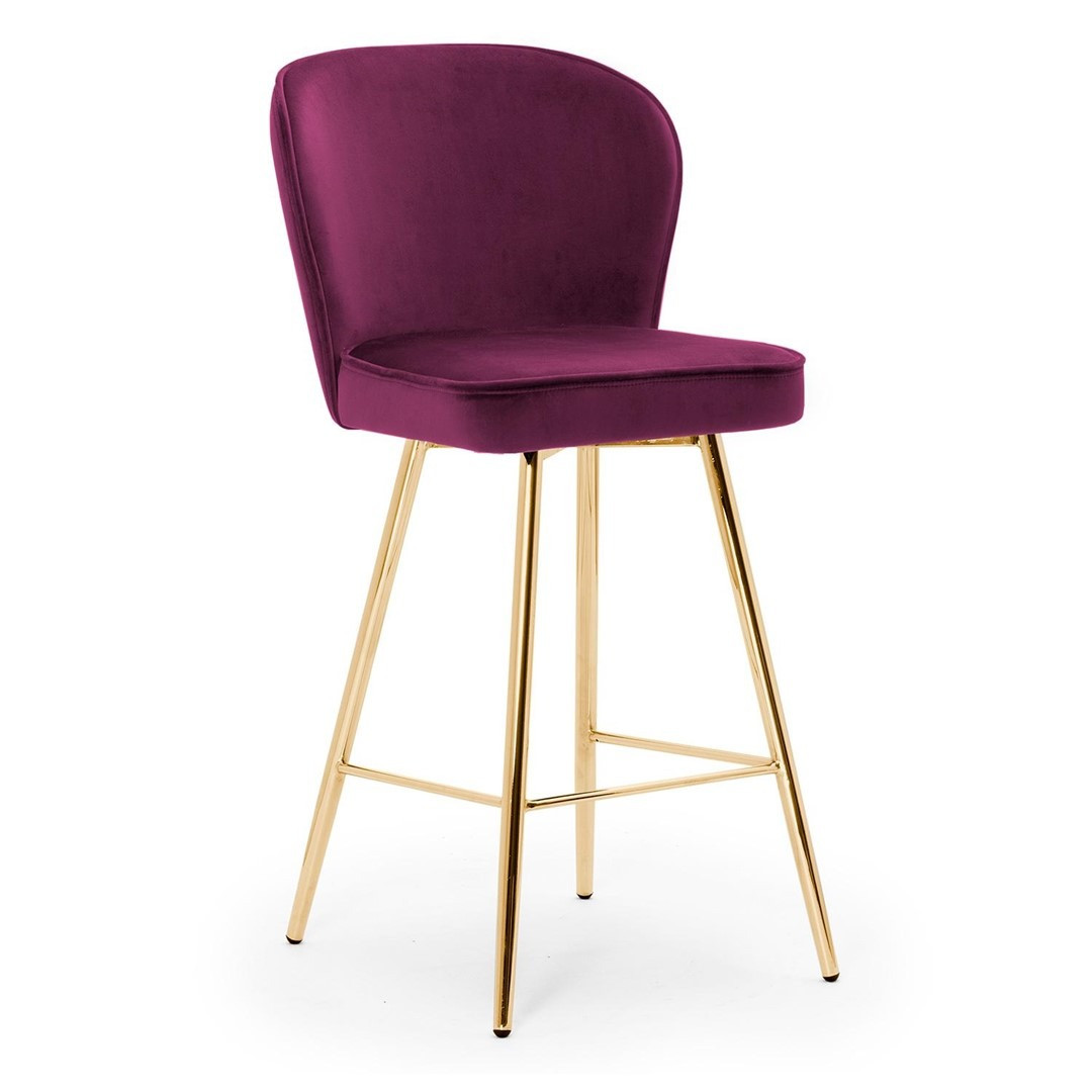 Scaun de bar Aine burgundy picioare gold - H70 cm