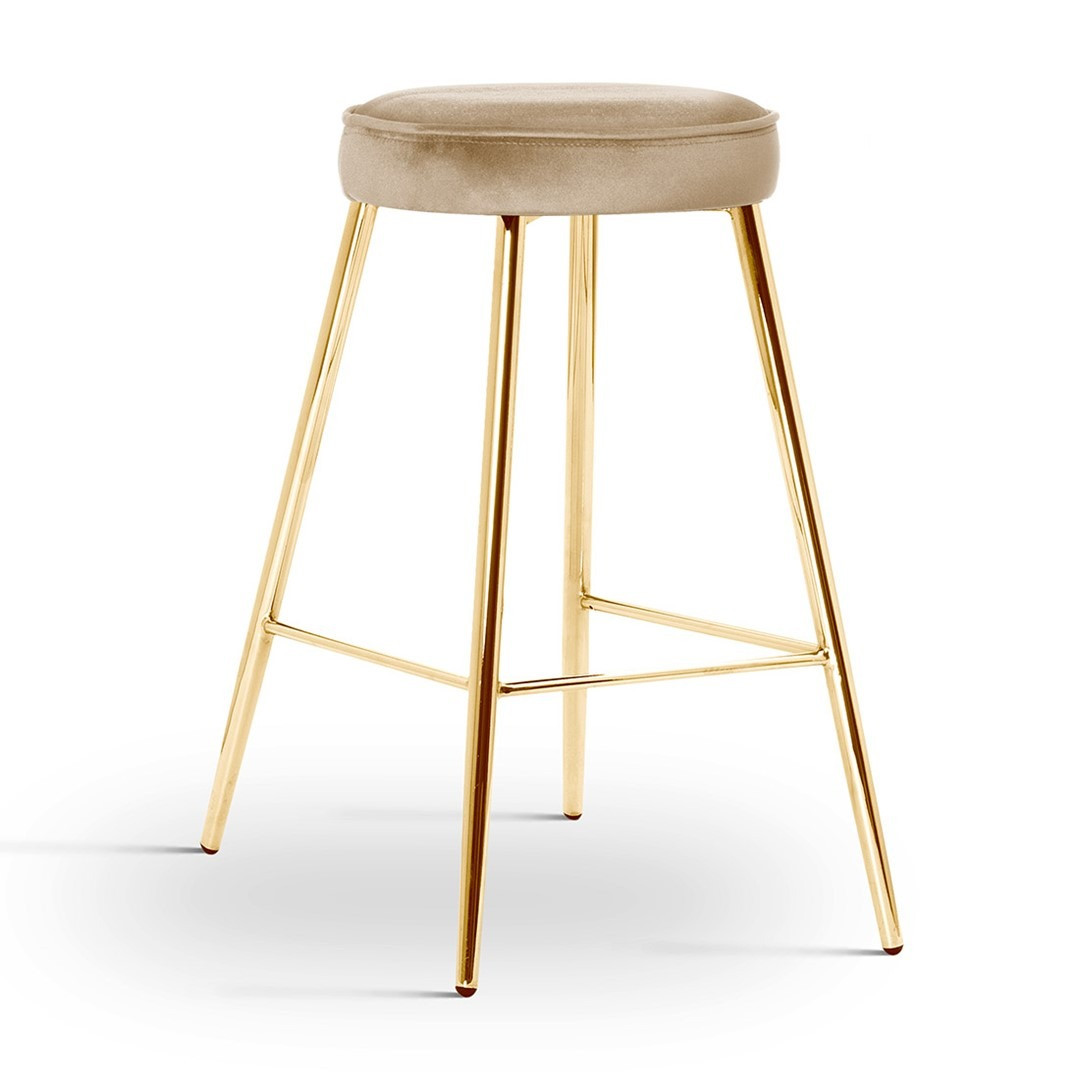 Scaun de bar Circo bej picioare gold - H68 cm