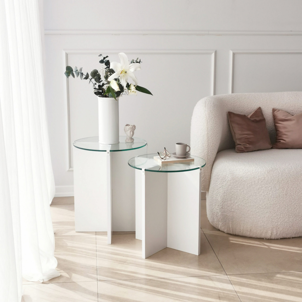 Set 2 masute de cafea Lily alb