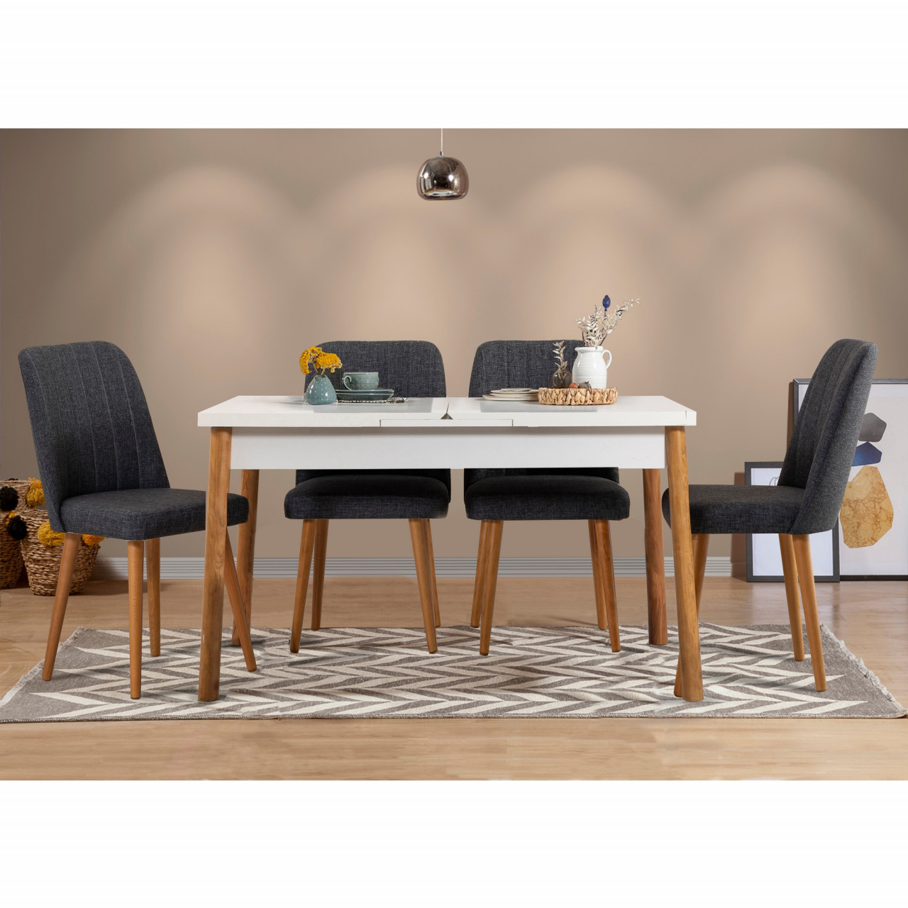 Set masa extensibila si scaune (5 piese) Santiago White Anthracite