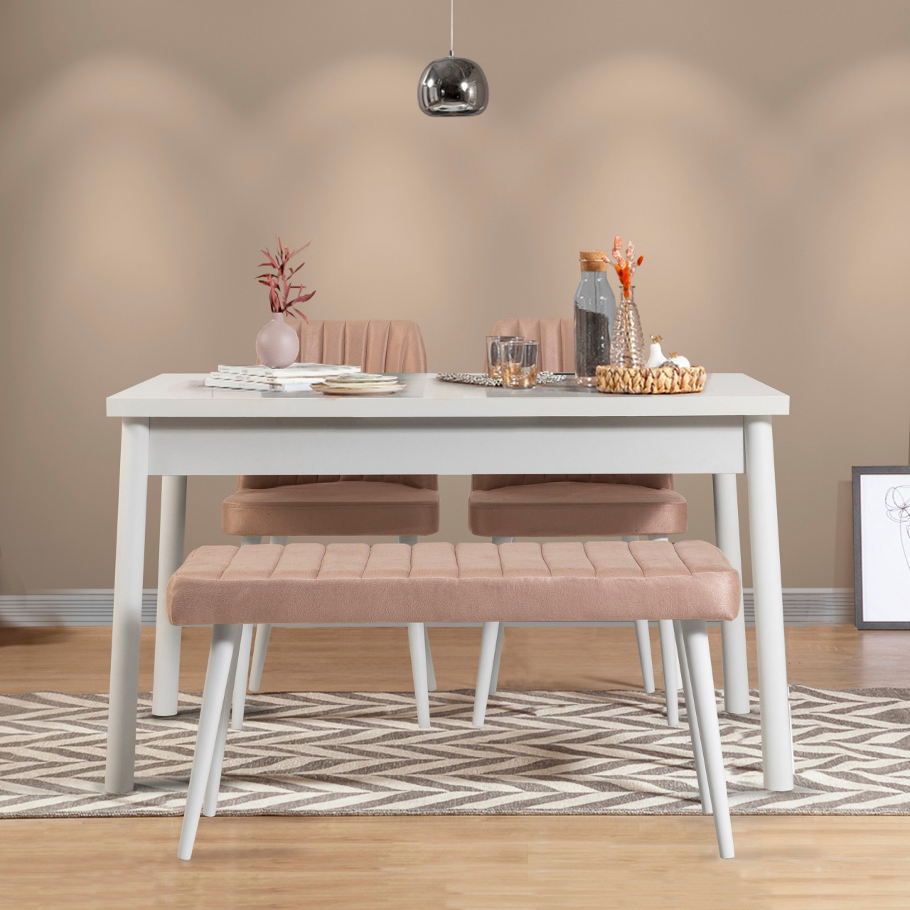 Set masa si scaune (4 piese) Costa White-Stone