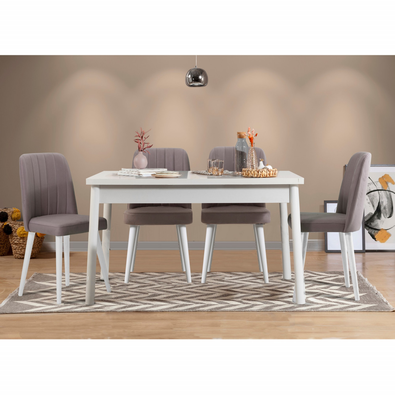 Set masa si scaune (5 piese) Costa White-Grey