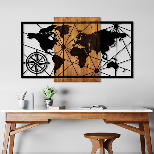 Accesoriu decorativ de perete din lemn World Map 3-L