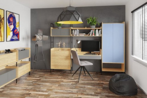 Birou modular Mobius S2 natur/alb – H38