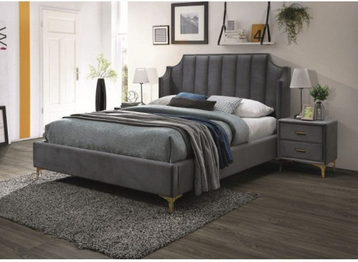 Pat tapitat cu catifea Monako – Gri – 160×200