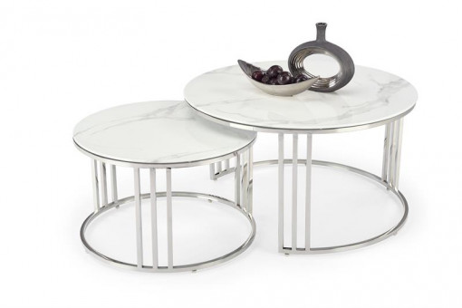 Set mese de cafea Mercury 2 - marmura alba/silver