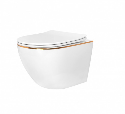 Vas wc Carlo Mini Rimless suspendat capac softclose gold