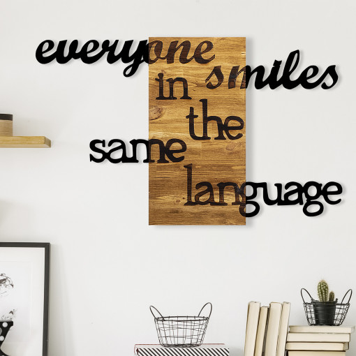 Accesoriu decorativ de perete din lemn Everyone Smiles in The Same Language