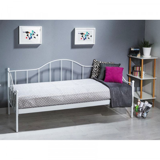 Pat divan metalic Dover alb - 90x200 cm