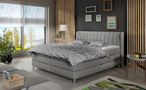 Pat tapitat tip boxspring Balmo – 140/200, L216 x l148 x h108 cm