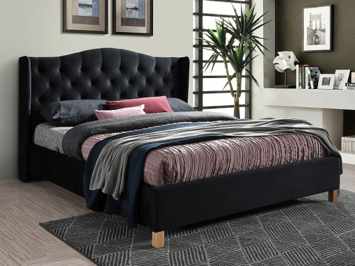 Pat tapitat Aspen Velvet Negru – 160 x 200 cm
