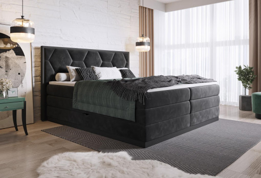 Pat tapitat tip boxspring Galia – 160/200, L212 x l176 x h115 cm