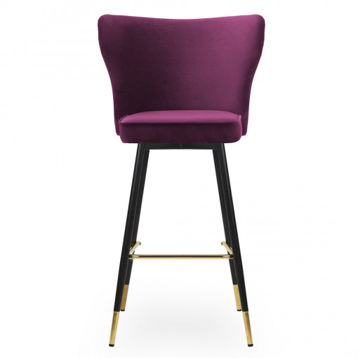 Scaun de bar Modena burgundy picioare negru/gold - H70 cm