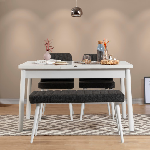 Set masa extensibila si scaune (4 piese) Santiago White-Antracite