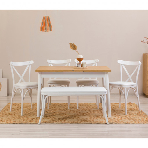 Set masa extensibila si scaune (6 piese) OLİVER AÇL.WHİTE KARİNA-WHİTE