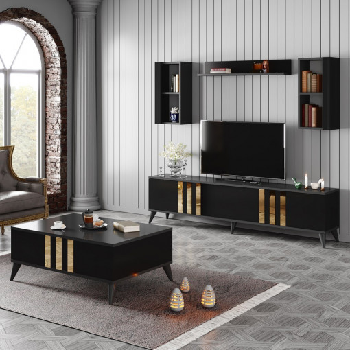 Set mobilier living Gold antracit / negru
