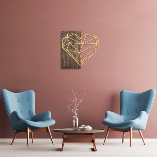Accesoriu decorativ de perete din lemn Heart auriu