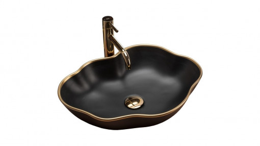 Lavoar Pearl Gold Edge ceramica sanitara negru - 51,5 cm