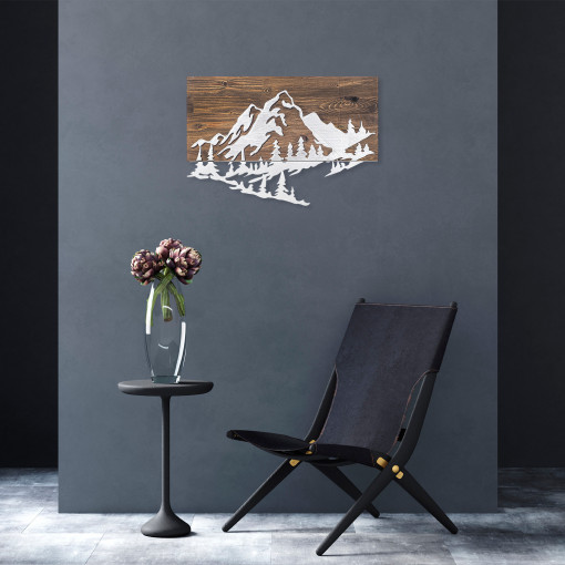 Accesoriu decorativ de perete din lemn Mountain v2 argintiu