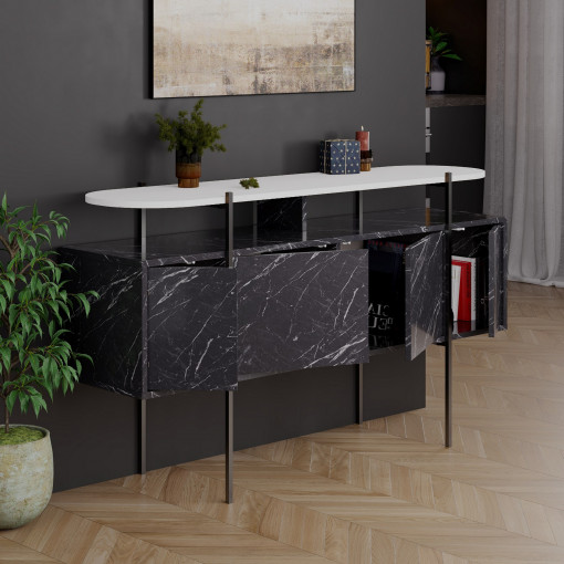 Consola Hanley alb/marmura neagra