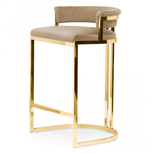 Scaun de bar tapitat Vegas bej/gold – H82 cm