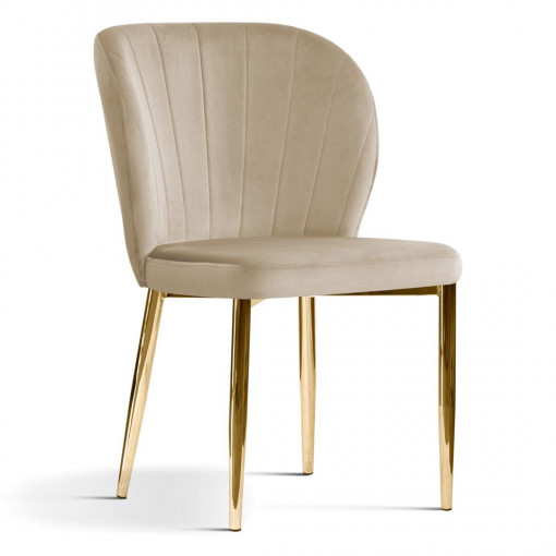 Scaun tapitat Shelly bej picioare gold - H88 cm