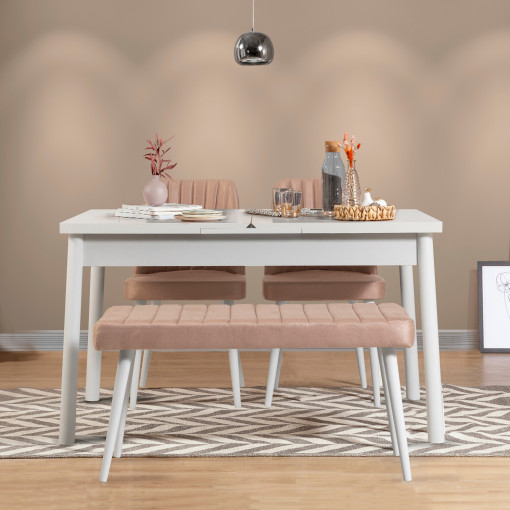 Set masa extensibila si scaune (4 piese) Santiago White-Stone
