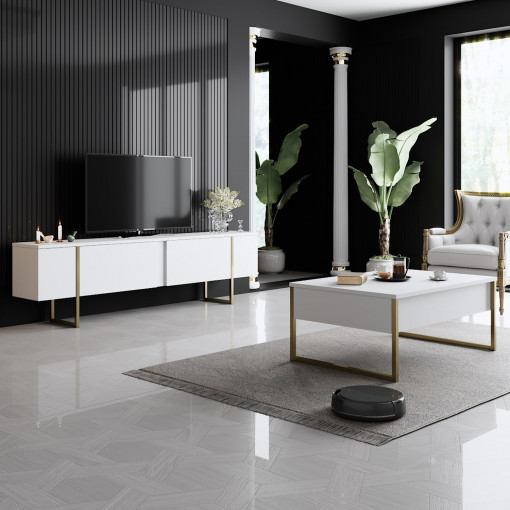 Set mobilier living Luxe alb/auriu