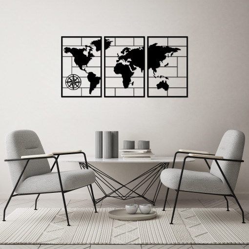 Accesoriu decorativ de perete metalic World map